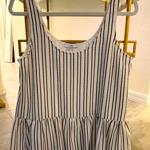 H by Halston Top Sz M White Black Stripes Peplum